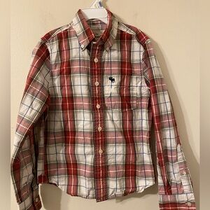 Boys' Abercrombie Kids White Red Gray‎ Muscle Fit Button Down Size Small